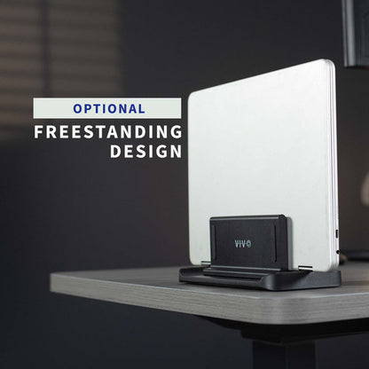 Multifunctional adjustable thin client mini PC mount can be installed on the back of a freestanding monitor, in between a monitor and VESA mount arm, or used as a freestanding holder on your desk.