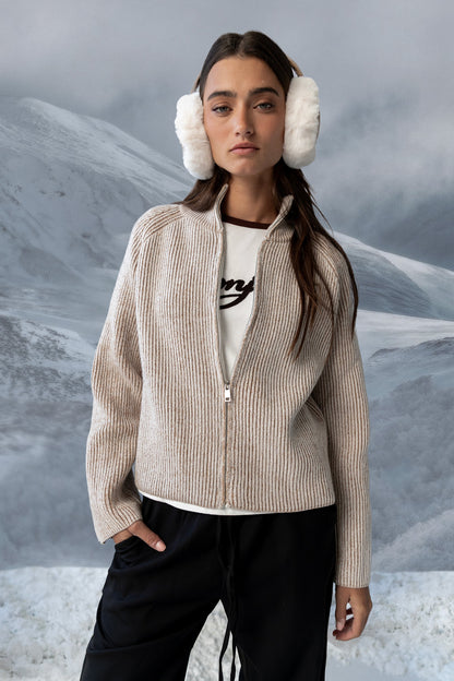 Abbie Ribbed Jacket in Taupe - FINAL SALE