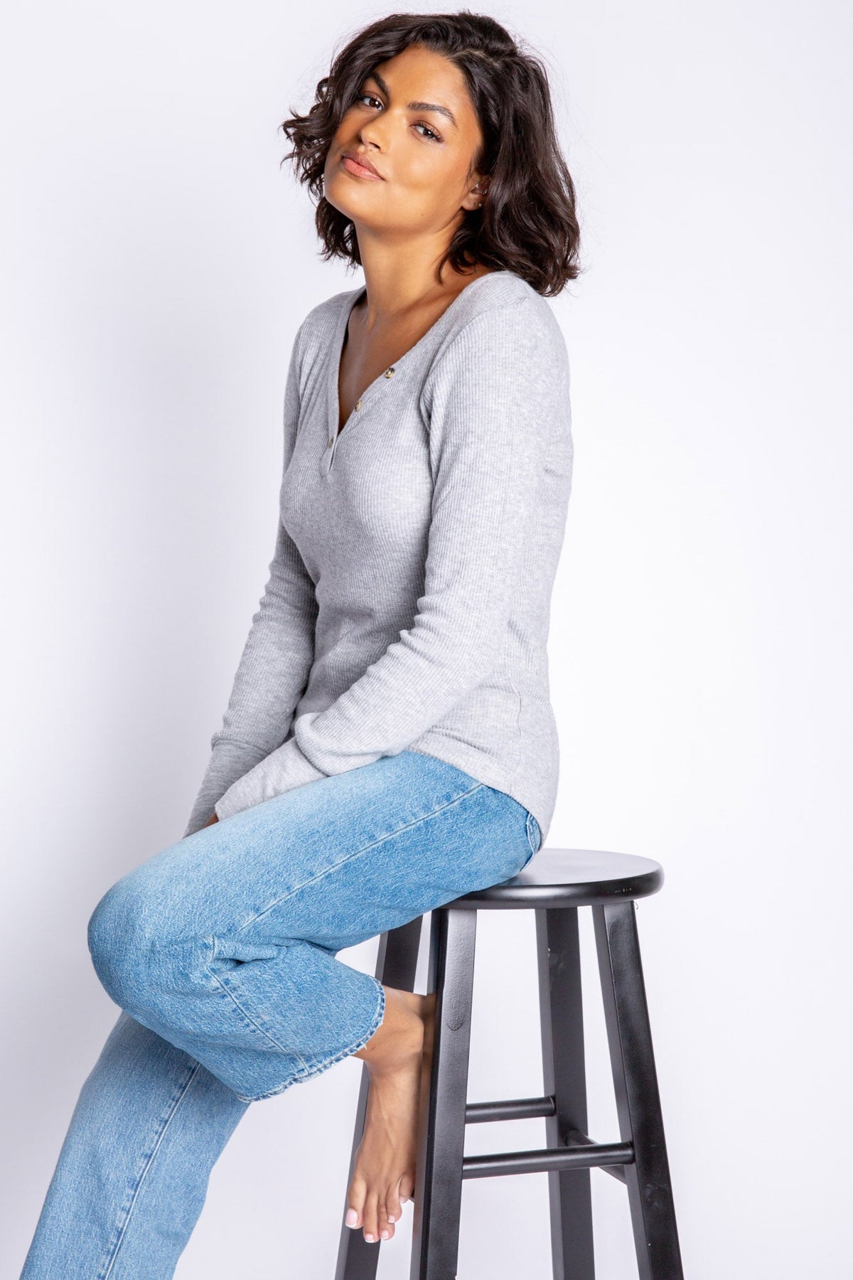 Textured Essentials Heather Grey Long Sleeve Top