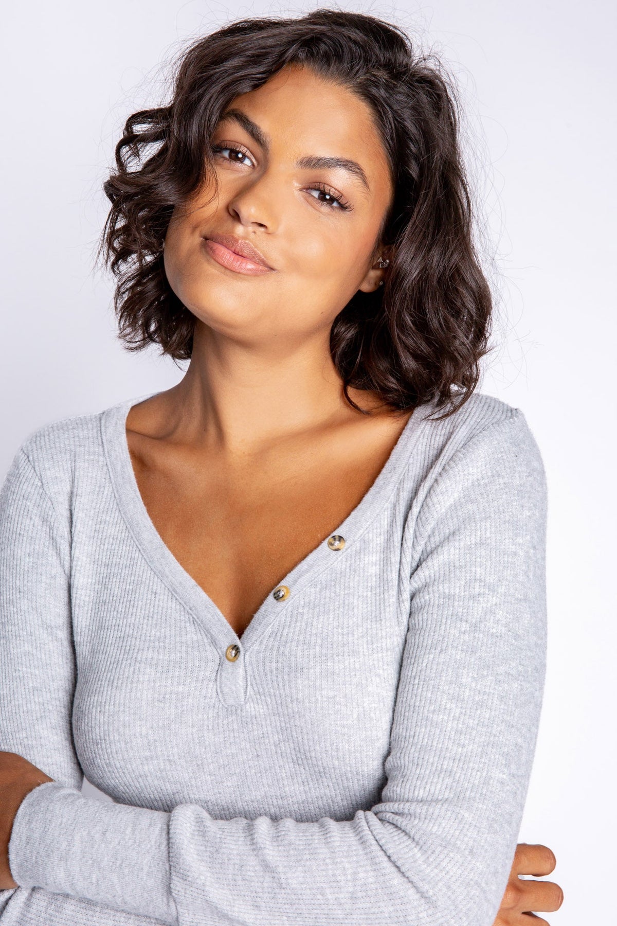 Textured Essentials Heather Grey Long Sleeve Top