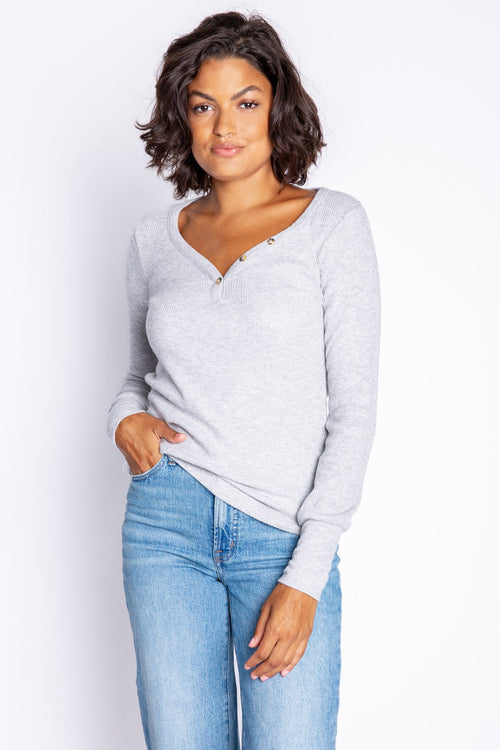 Textured Essentials Heather Grey Long Sleeve Top