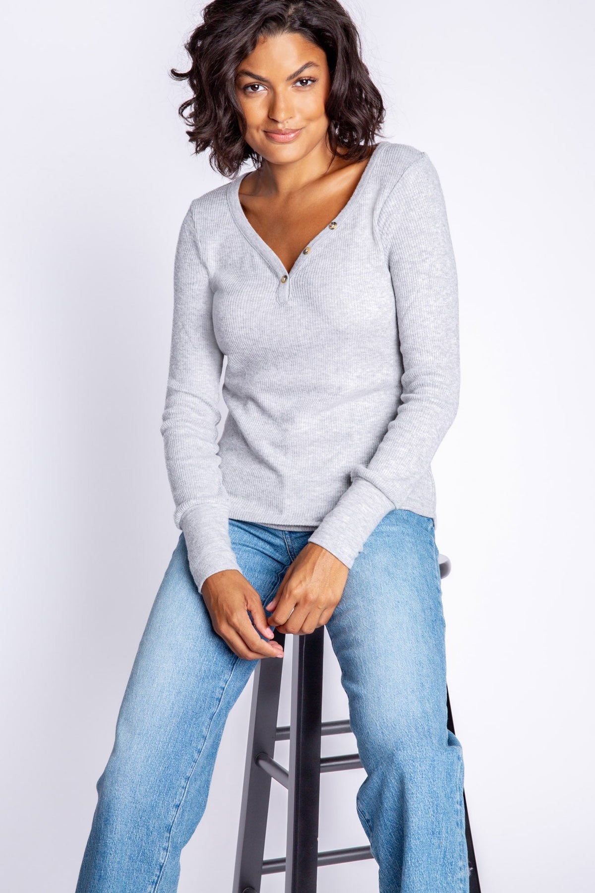 Textured Essentials Heather Grey Long Sleeve Top