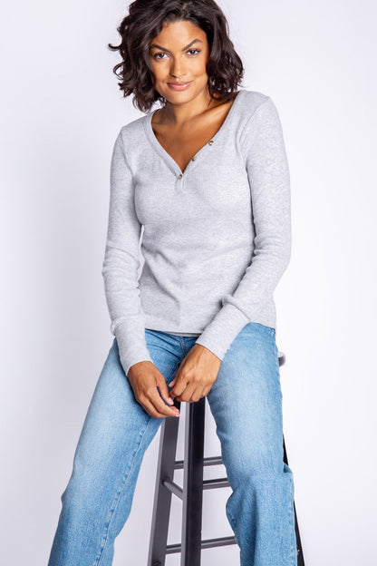 Textured Essentials Heather Grey Long Sleeve Top