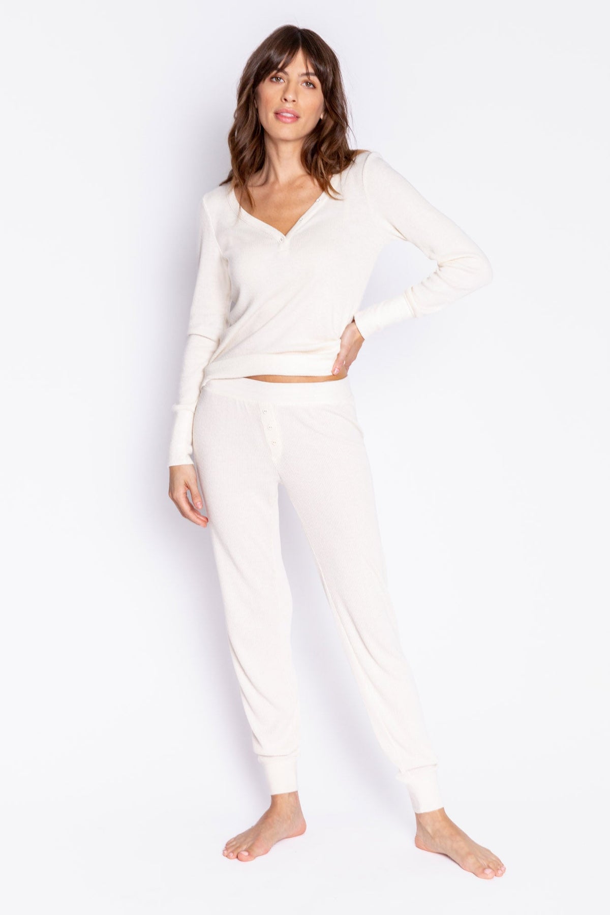 Textured Essentials Stone Henley Top Lounge Set