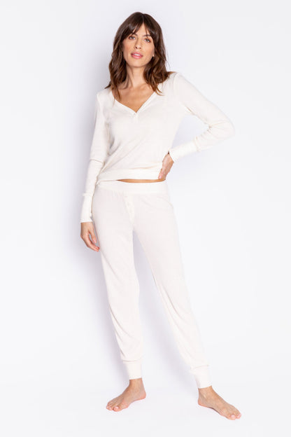 Textured Essentials Stone Henley Top Lounge Set