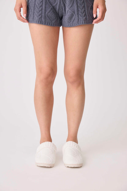 Chenille Cable Knit Ivory Slippers