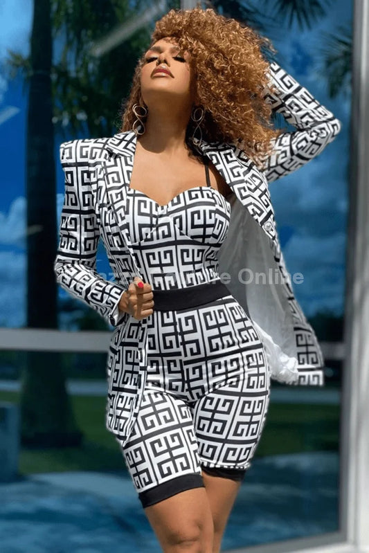 3 PCs My Kind of Girl Romper And Blazer Set