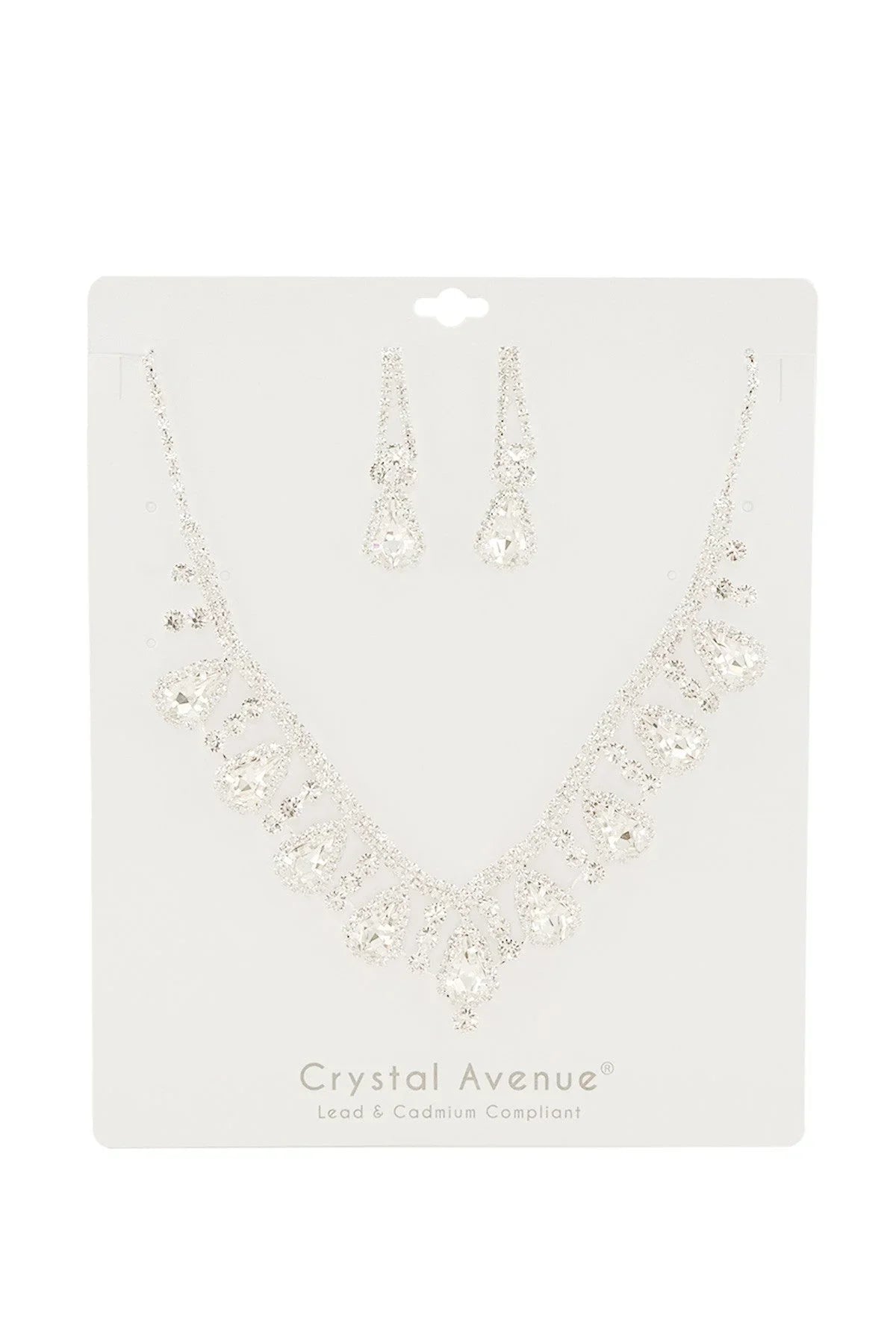 2 PCS Rhinestone Teardrop Linked Earring Necklace Set
