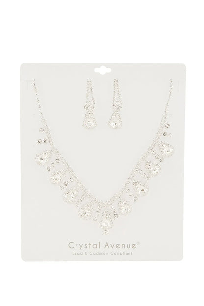 2 PCS Rhinestone Teardrop Linked Earring Necklace Set