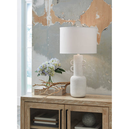 A room setting featuring Perringhill Distressed White Table Lamp