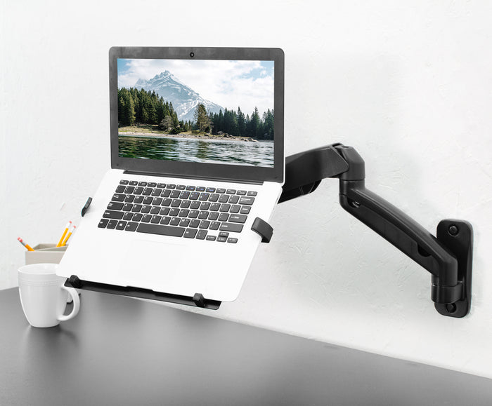 Sturdy yet adjustable pneumatic arm single monitor ergonomic wall mount.