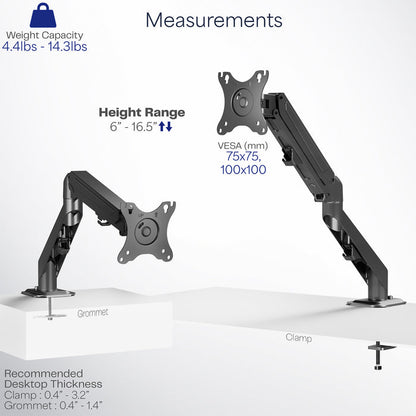 Pneumatic Arm Adjustable Articulating Single Monitor Desk Mount