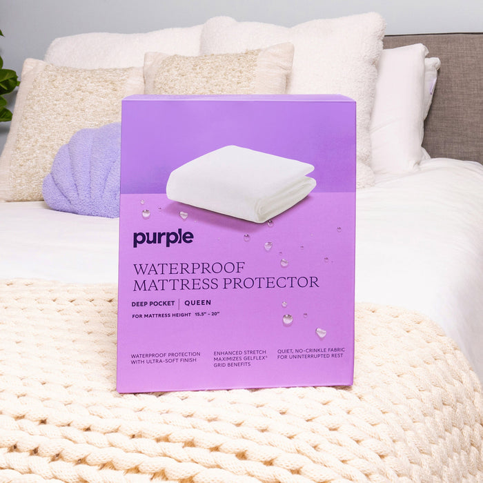 A room setting featuring Purple Deep Pocket Twin XL Mattress Protector