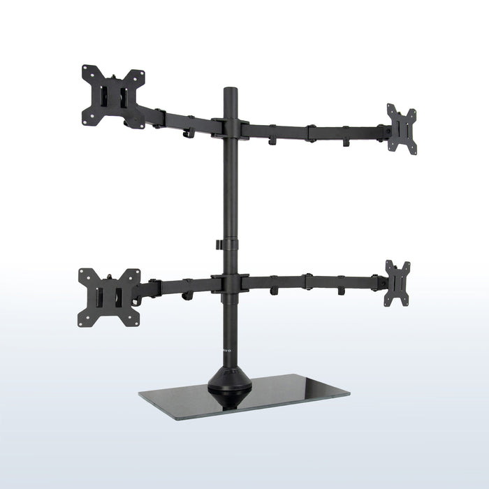 Sturdy height adjustable quad monitor desk stand.
