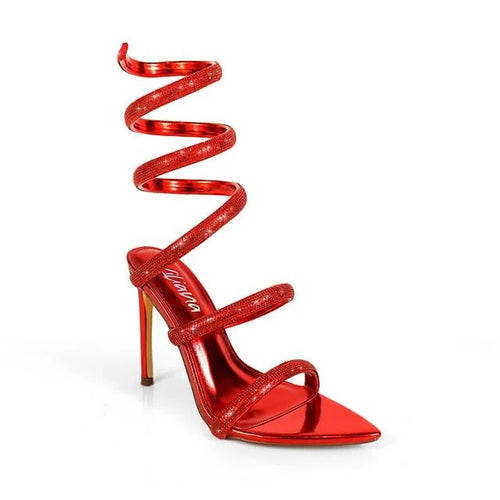 Laurent Rhinestone Spiral Heels Red