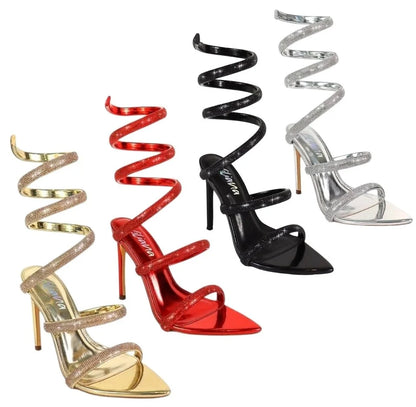 Laurent Rhinestone Spiral Heels Red