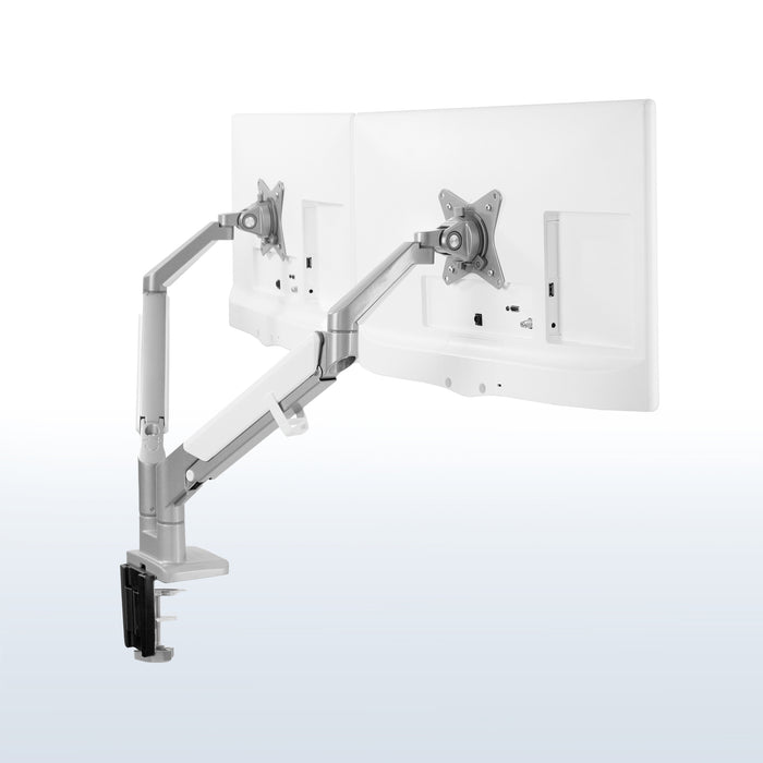 Silver Pneumatic Arm Dual Monitor Desk Mount
