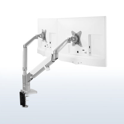 Silver Pneumatic Arm Dual Monitor Desk Mount