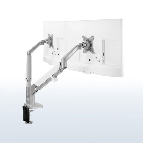 Silver Pneumatic Arm Dual Monitor Desk Mount