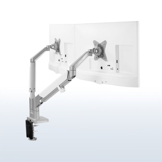 Silver Pneumatic Arm Dual Monitor Desk Mount