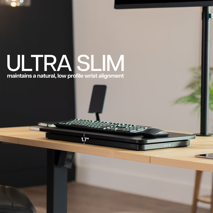Ultra slim desk with text highlighting its features