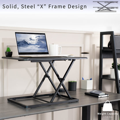 Sturdy steel construction with an X-frame design to safely elevate your laptop.
