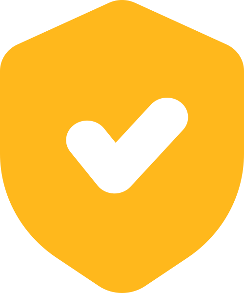 A yellow shield icon with a black check mark in the center, representing protection or security.