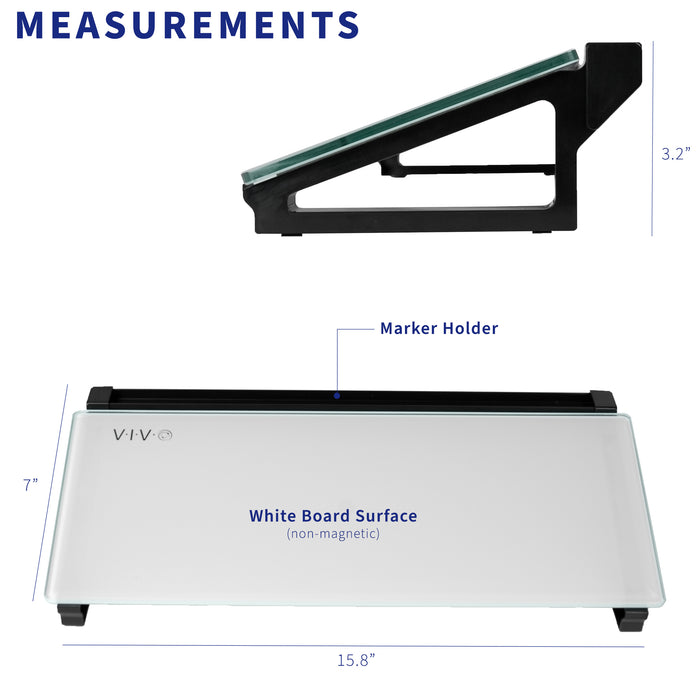 Glass 16in x 7in Desktop Whiteboard with Steel Frame