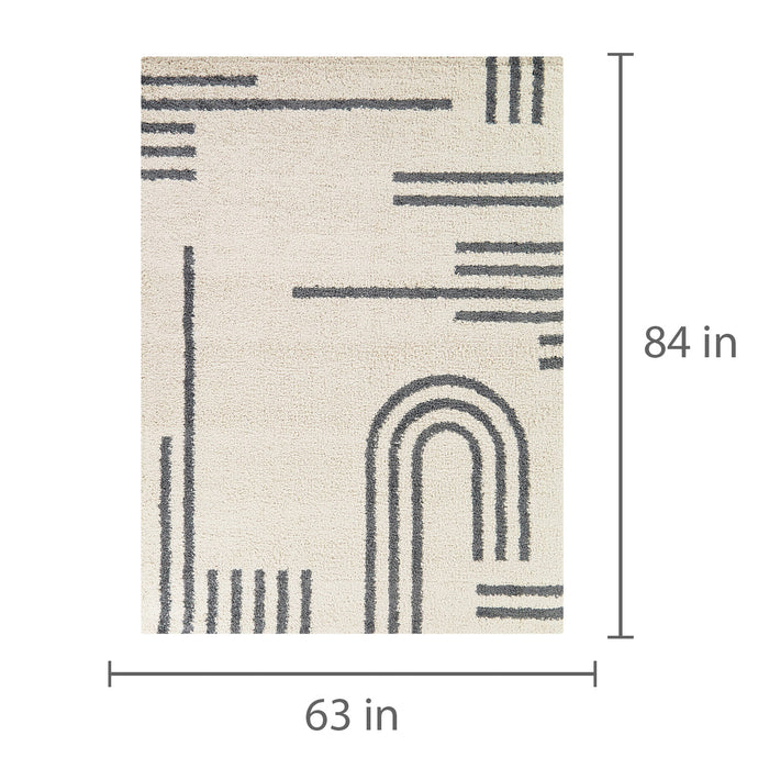 Detail image of Stella Gray 5x8 Rug with overlay of product dimensions