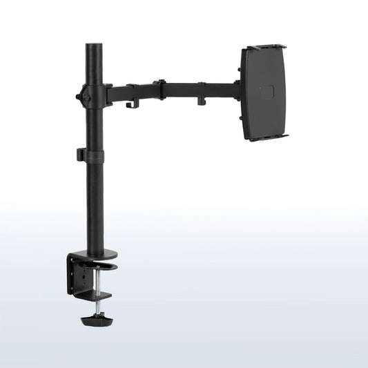 Articulating height adjustable tablet holder desk mount.