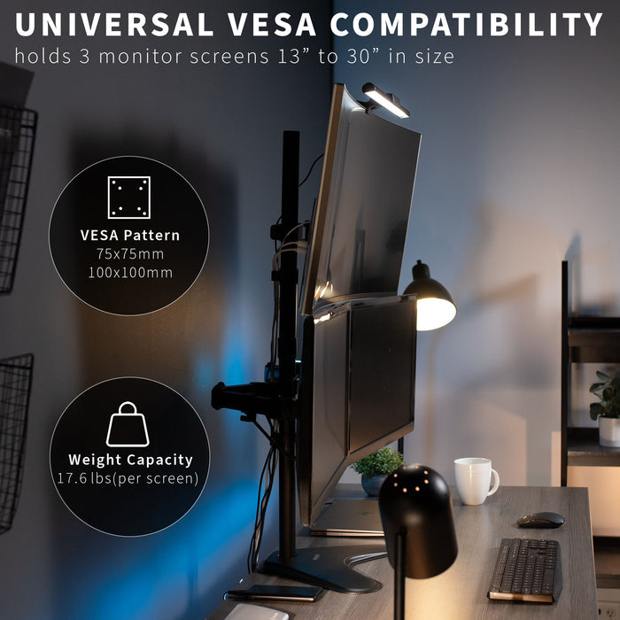 Triple Monitor Desk Stand - 13” to 30” Screens