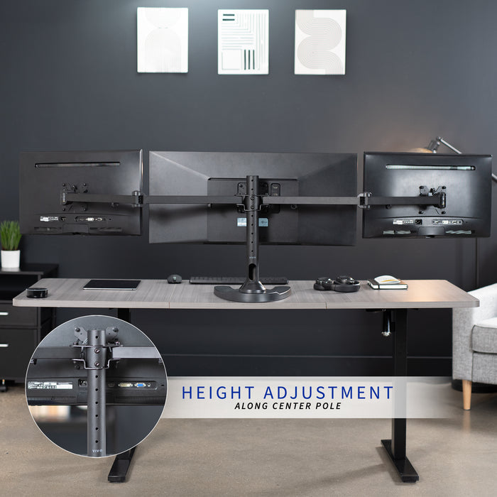 Height adjustment along the center pole allowing ergonomic positioning.