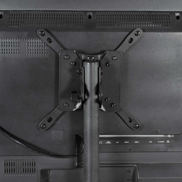Portable height adjustable TV stand with utility shelf.