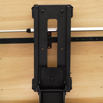 Under desk sliding desk mount track.