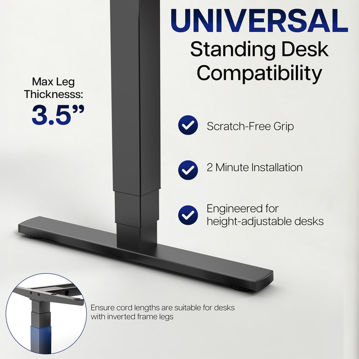 Clamp-on PC mount secures to desk legs for convenient placement.