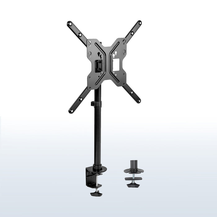 Sturdy wide screen TV desk mount with height adjustment and articulation.