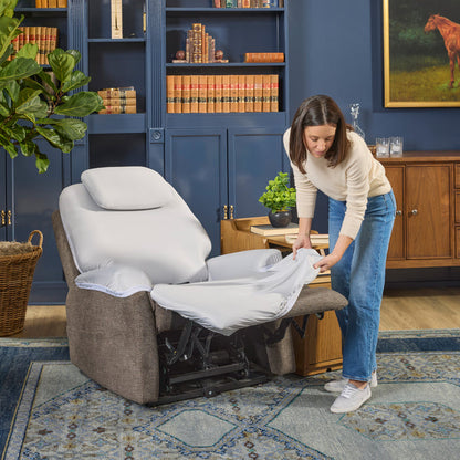 A room setting featuring Zecliner Light Gray Petite Sleep Kit